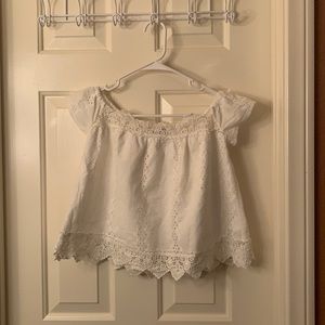 Jim Ivy White Off the Shoulder Women’s Top. Summer. Crochet and embroidered. XS